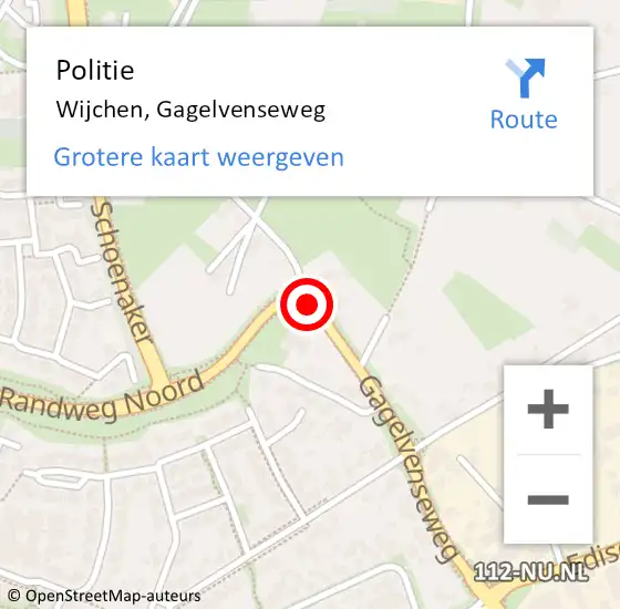 Locatie op kaart van de 112 melding: Politie Wijchen, Gagelvenseweg op 24 maart 2021 13:52