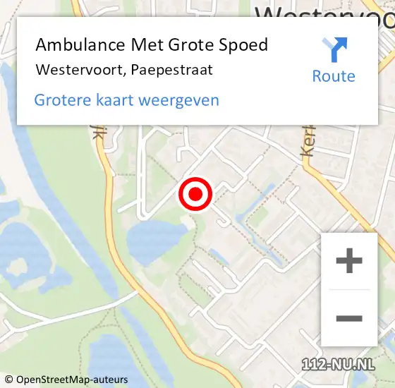 Locatie op kaart van de 112 melding: Ambulance Met Grote Spoed Naar Westervoort, Paepestraat op 24 maart 2021 14:18