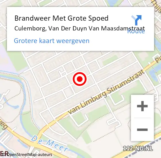 Locatie op kaart van de 112 melding: Brandweer Met Grote Spoed Naar Culemborg, Van Der Duyn Van Maasdamstraat op 24 maart 2021 15:25