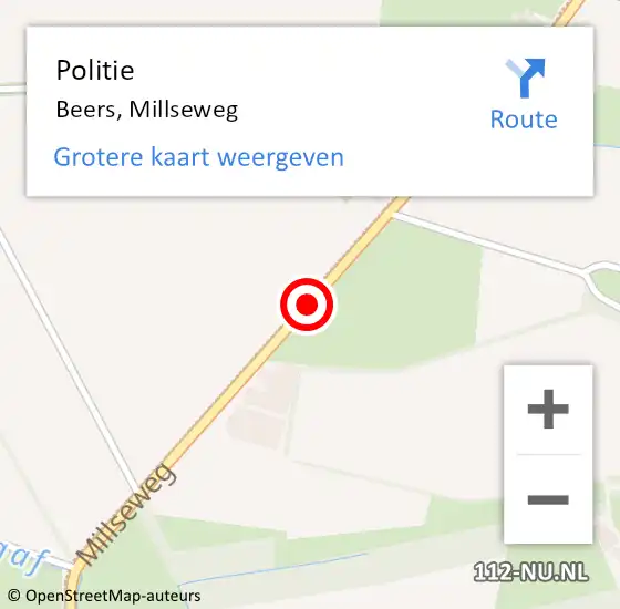 Locatie op kaart van de 112 melding: Politie Beers, Millseweg op 24 maart 2021 18:00
