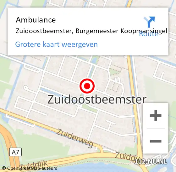 Locatie op kaart van de 112 melding: Ambulance Zuidoostbeemster, Burgemeester Koopmansingel op 24 maart 2021 22:24