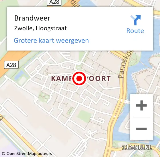 Locatie op kaart van de 112 melding: Brandweer Zwolle, Hoogstraat op 25 maart 2021 04:08