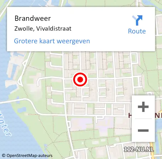 Locatie op kaart van de 112 melding: Brandweer Zwolle, Vivaldistraat op 25 maart 2021 08:05