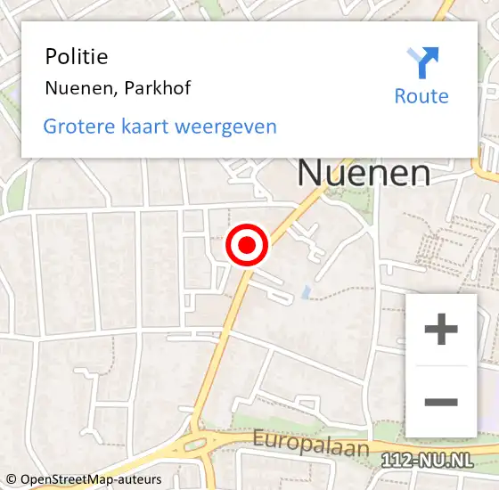 Locatie op kaart van de 112 melding: Politie Nuenen, Parkhof op 25 maart 2021 11:05