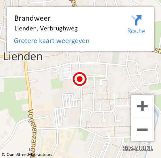 Locatie op kaart van de 112 melding: Brandweer Lienden, Verbrughweg op 25 maart 2021 13:36