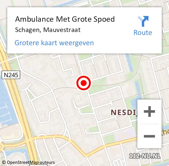 Locatie op kaart van de 112 melding: Ambulance Met Grote Spoed Naar Schagen, Mauvestraat op 25 maart 2021 16:04