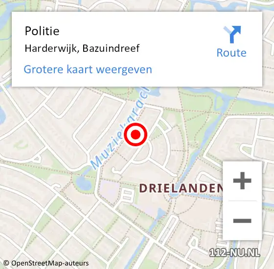 Locatie op kaart van de 112 melding: Politie Harderwijk, Bazuindreef op 25 maart 2021 16:39