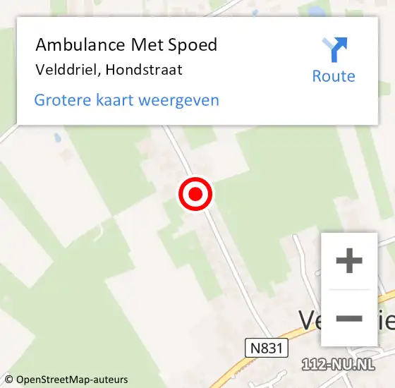 Locatie op kaart van de 112 melding: Ambulance Met Spoed Naar Velddriel, Hondstraat op 25 maart 2021 16:45