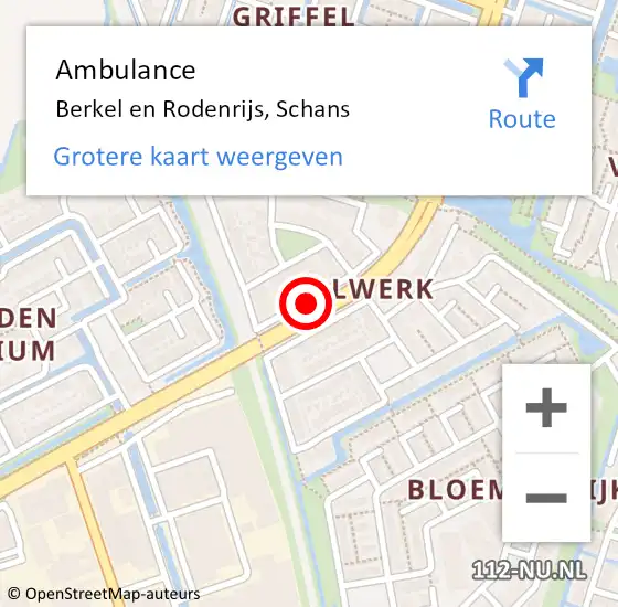 Locatie op kaart van de 112 melding: Ambulance Berkel en Rodenrijs, Schans op 25 maart 2021 19:20