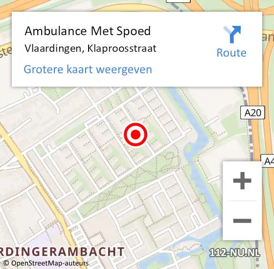 Locatie op kaart van de 112 melding: Ambulance Met Spoed Naar Vlaardingen, Klaproosstraat op 25 maart 2021 20:37
