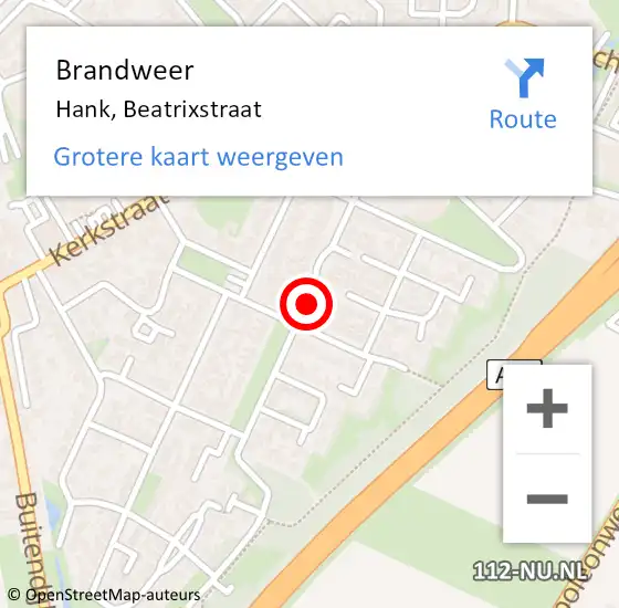 Locatie op kaart van de 112 melding: Brandweer Hank, Beatrixstraat op 26 maart 2021 00:13