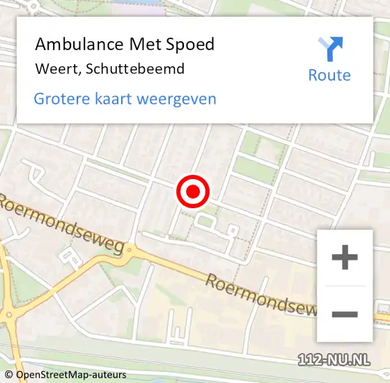 Locatie op kaart van de 112 melding: Ambulance Met Spoed Naar Weert, Schuttebeemd op 26 maart 2021 07:33