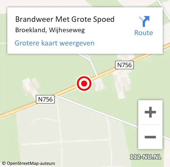 Locatie op kaart van de 112 melding: Brandweer Met Grote Spoed Naar Broekland, Wijheseweg op 26 maart 2021 08:42