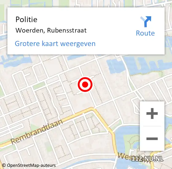 Locatie op kaart van de 112 melding: Politie Woerden, Rubensstraat op 26 maart 2021 08:45