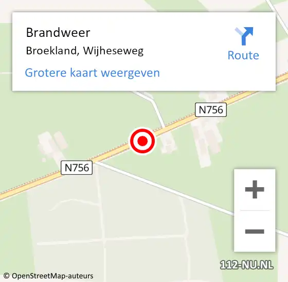 Locatie op kaart van de 112 melding: Brandweer Broekland, Wijheseweg op 26 maart 2021 08:45