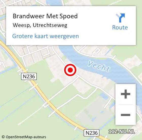 Locatie op kaart van de 112 melding: Brandweer Met Spoed Naar Weesp, Utrechtseweg op 26 maart 2021 09:22