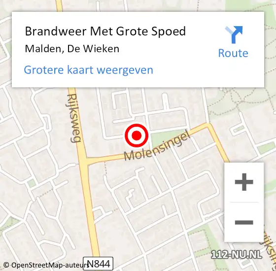 Locatie op kaart van de 112 melding: Brandweer Met Grote Spoed Naar Malden, De Wieken op 26 maart 2021 09:26