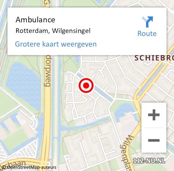 Locatie op kaart van de 112 melding: Ambulance Rotterdam, Wilgensingel op 26 maart 2021 10:44