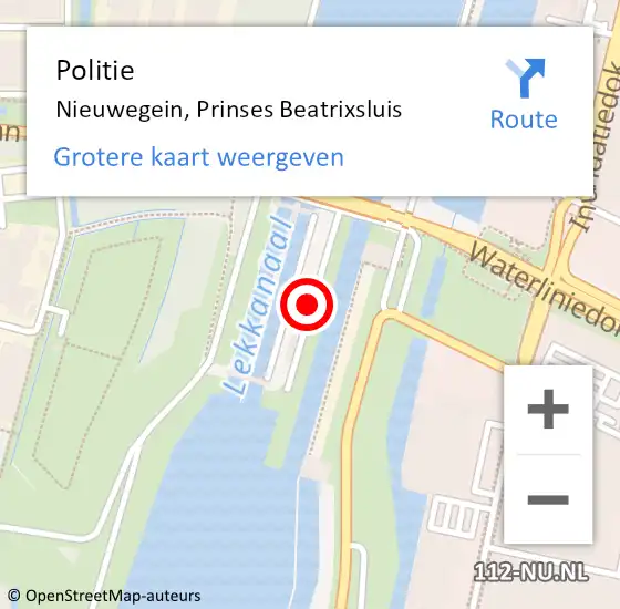 Locatie op kaart van de 112 melding: Politie Nieuwegein, Prinses Beatrixsluis op 26 maart 2021 12:08