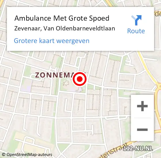 Locatie op kaart van de 112 melding: Ambulance Met Grote Spoed Naar Zevenaar, Van Oldenbarneveldtlaan op 26 maart 2021 12:55