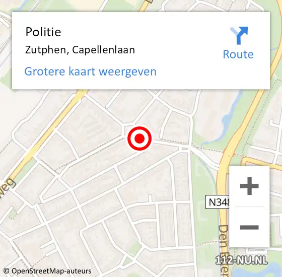 Locatie op kaart van de 112 melding: Politie Zutphen, Van Der Capellenlaan op 26 maart 2021 13:02