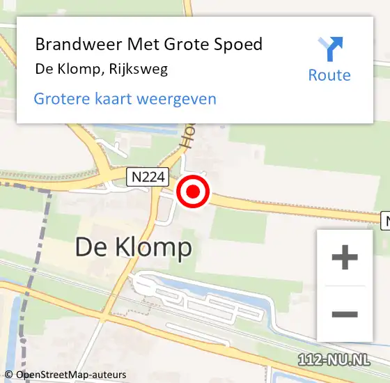 Locatie op kaart van de 112 melding: Brandweer Met Grote Spoed Naar De Klomp, Rijksweg op 26 maart 2021 14:56