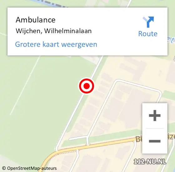 Locatie op kaart van de 112 melding: Ambulance Wijchen, Wilhelminalaan op 26 maart 2021 18:52