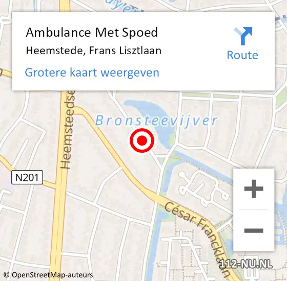 Locatie op kaart van de 112 melding: Ambulance Met Spoed Naar Heemstede, Frans Lisztlaan op 27 maart 2021 09:01