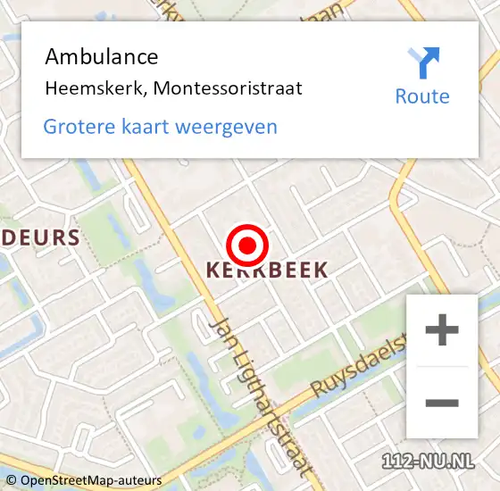 Locatie op kaart van de 112 melding: Ambulance Heemskerk, Montessoristraat op 27 maart 2021 10:20