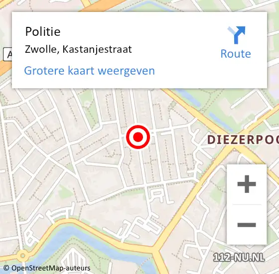 Locatie op kaart van de 112 melding: Politie Zwolle, Kastanjestraat op 27 maart 2021 11:25