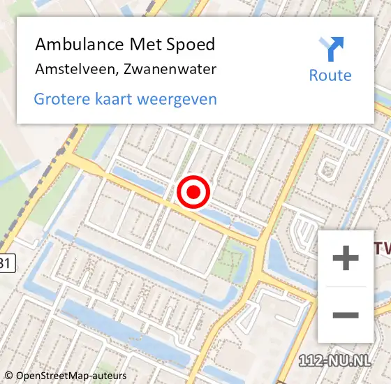 Locatie op kaart van de 112 melding: Ambulance Met Spoed Naar Amstelveen, Zwanenwater op 27 maart 2021 12:03