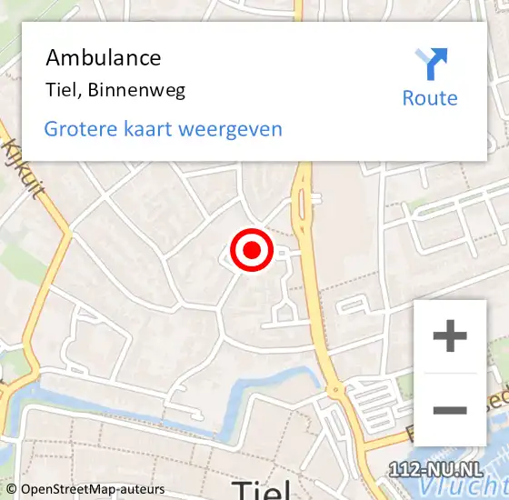 Locatie op kaart van de 112 melding: Ambulance Tiel, Binnenweg op 27 maart 2021 16:06