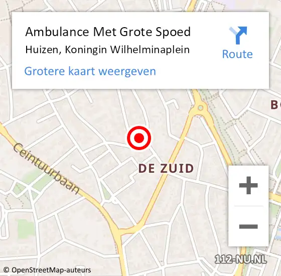 Locatie op kaart van de 112 melding: Ambulance Met Grote Spoed Naar Huizen, Koningin Wilhelminaplein op 6 juni 2014 09:14