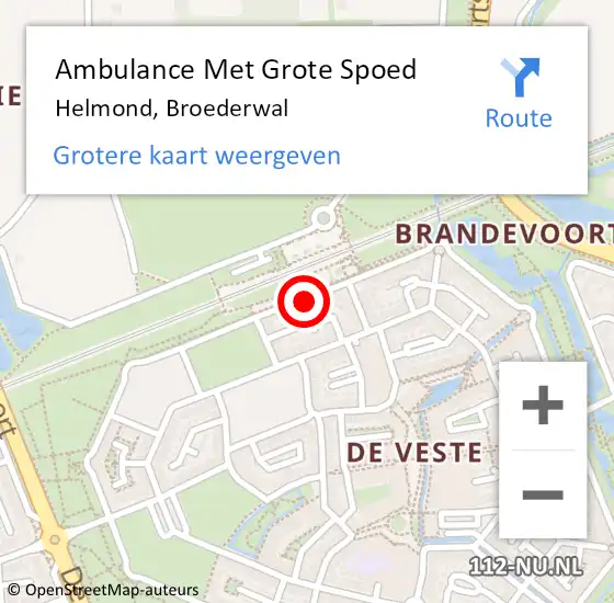 Locatie op kaart van de 112 melding: Ambulance Met Grote Spoed Naar Helmond, Broederwal op 27 maart 2021 21:09