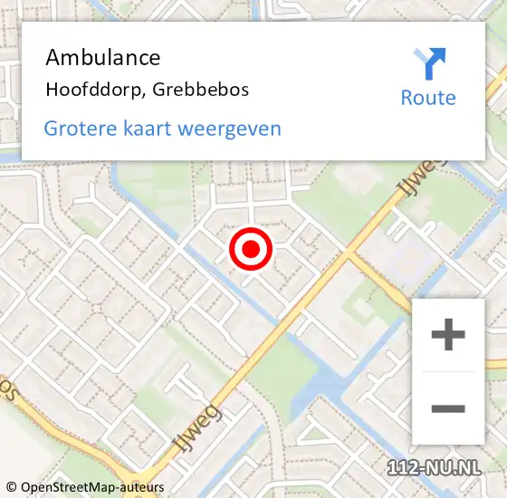 Locatie op kaart van de 112 melding: Ambulance Hoofddorp, Grebbebos op 27 maart 2021 22:54