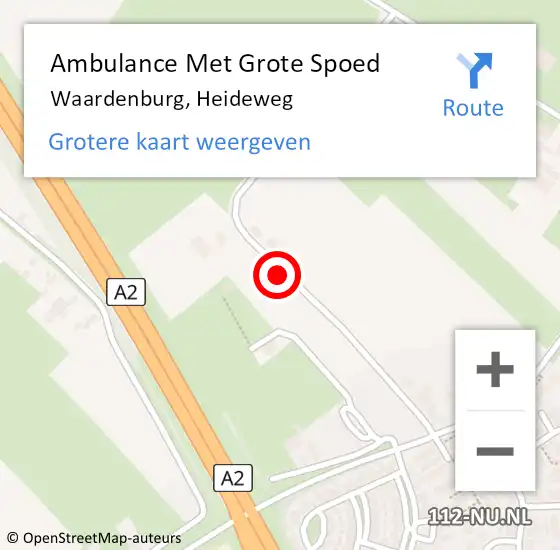 Locatie op kaart van de 112 melding: Ambulance Met Grote Spoed Naar Waardenburg, Heideweg op 27 maart 2021 23:01