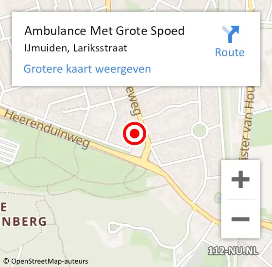 Locatie op kaart van de 112 melding: Ambulance Met Grote Spoed Naar IJmuiden, Lariksstraat op 27 maart 2021 23:39