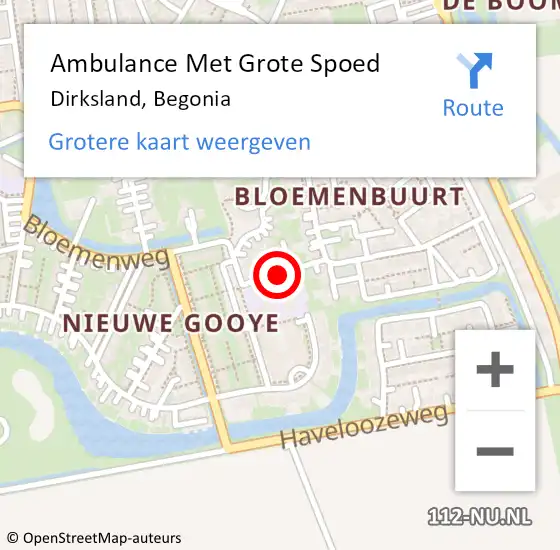 Locatie op kaart van de 112 melding: Ambulance Met Grote Spoed Naar Dirksland, Begonia op 28 maart 2021 06:37