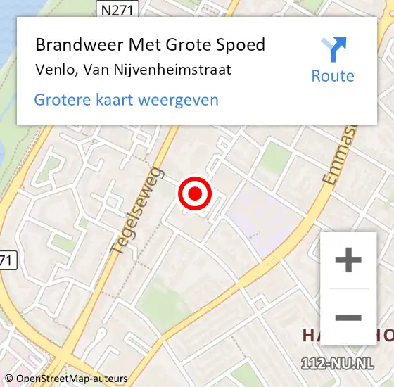 Locatie op kaart van de 112 melding: Brandweer Met Grote Spoed Naar Venlo, Van Nijvenheimstraat op 28 maart 2021 09:55