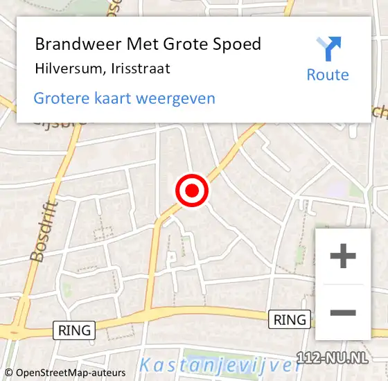 Locatie op kaart van de 112 melding: Brandweer Met Grote Spoed Naar Hilversum, Irisstraat op 28 maart 2021 13:48