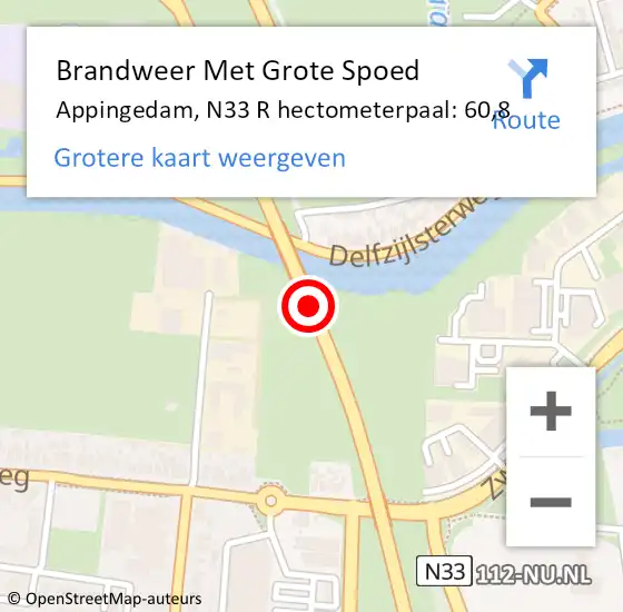 Locatie op kaart van de 112 melding: Brandweer Met Grote Spoed Naar Appingedam, N33 hectometerpaal: 61,7 op 28 maart 2021 14:27