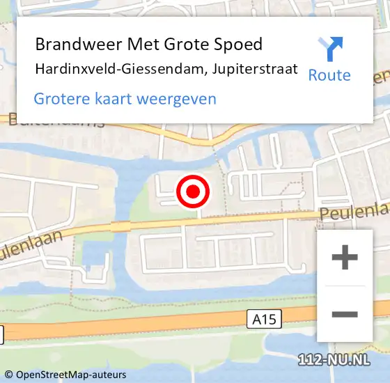 Locatie op kaart van de 112 melding: Brandweer Met Grote Spoed Naar Hardinxveld-Giessendam, Jupiterstraat op 28 maart 2021 15:31