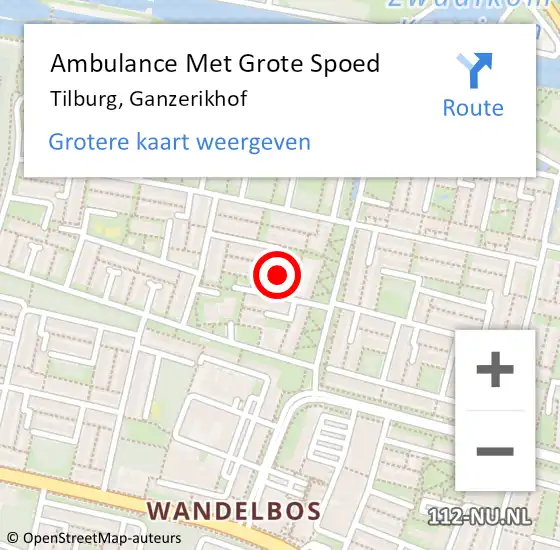 Locatie op kaart van de 112 melding: Ambulance Met Grote Spoed Naar Tilburg, Ganzerikhof op 28 maart 2021 15:49