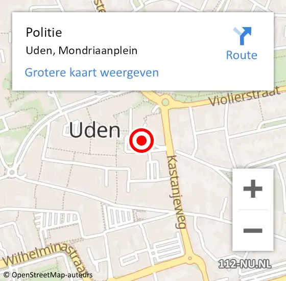 Locatie op kaart van de 112 melding: Politie Uden, Mondriaanplein op 28 maart 2021 20:56