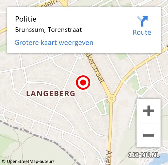 Locatie op kaart van de 112 melding: Politie Brunssum, Torenstraat op 28 maart 2021 21:21