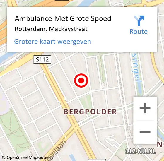 Locatie op kaart van de 112 melding: Ambulance Met Grote Spoed Naar Rotterdam, Mackaystraat op 28 maart 2021 21:27