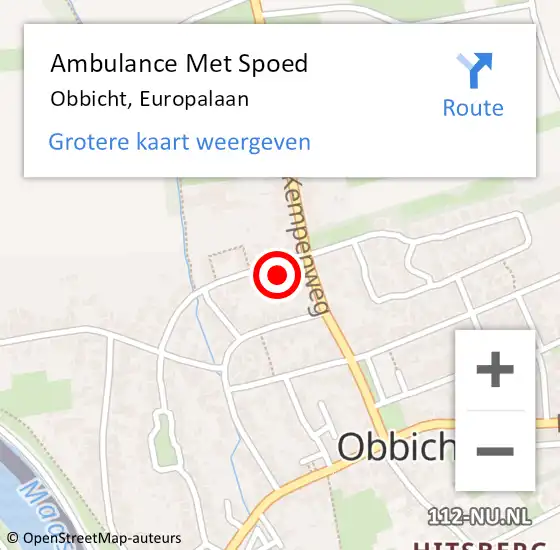 Locatie op kaart van de 112 melding: Ambulance Met Spoed Naar Obbicht, Europalaan op 4 oktober 2013 09:24