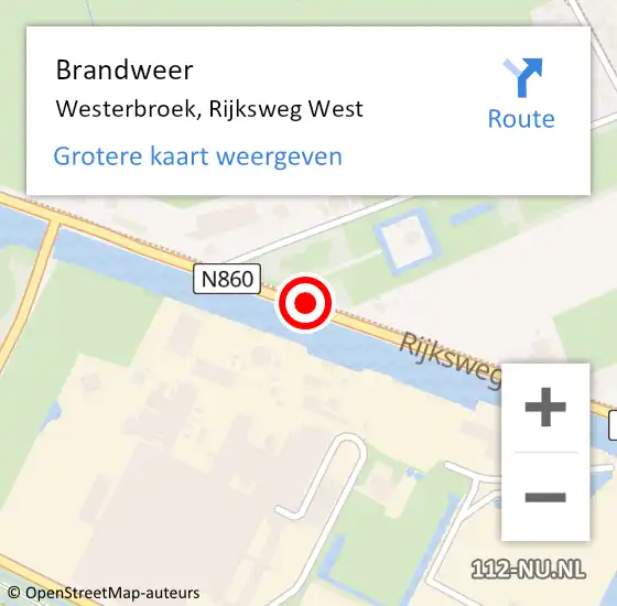 Locatie op kaart van de 112 melding: Brandweer Westerbroek, Rijksweg West op 29 maart 2021 11:29