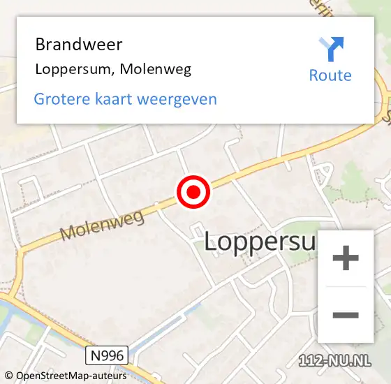 Locatie op kaart van de 112 melding: Brandweer Loppersum, Molenweg op 29 maart 2021 11:36