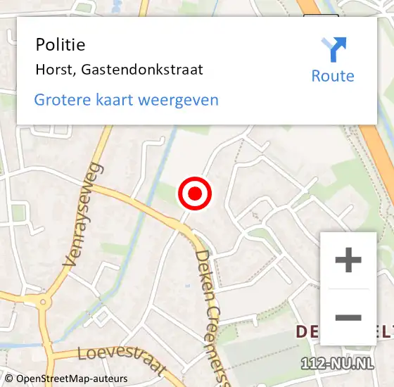 Locatie op kaart van de 112 melding: Politie Horst, Gastendonkstraat op 29 maart 2021 13:20